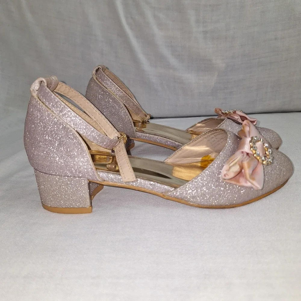 Badgley Mischka Pink Champagne 1 Glitter Bow Dress Heel Girls BM00016 Glittery